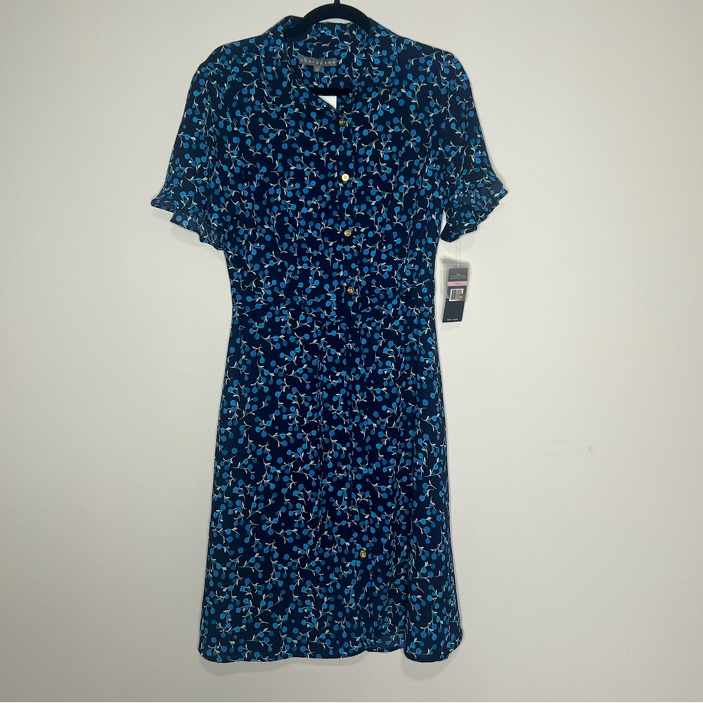 Sharagano Blue Floral Button Up Dress